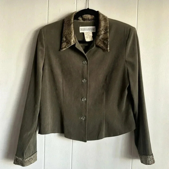 Jessica Howard Blazer Jacket Women's 8 Green Snake Skin Long Sleeve Open Back - Picture 1 of 8